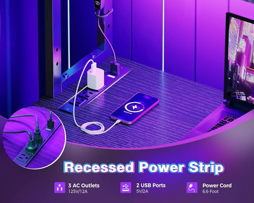 L Shaped Desk Gaming Desk with LED Light & Power Outlet